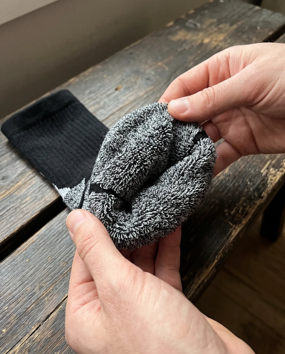 Sock turned inside out showing the terry-loop Cushion Base